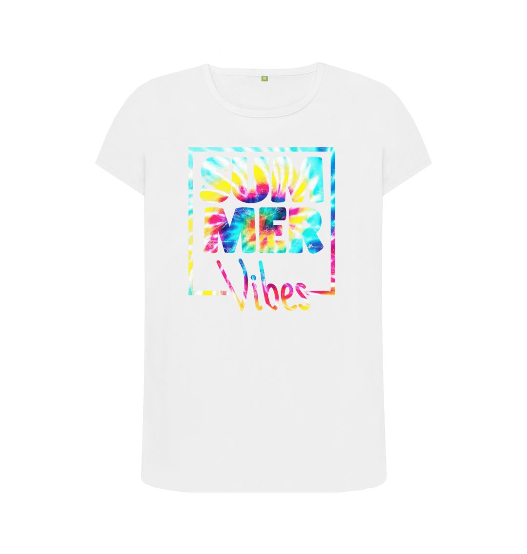 White Women's Summer Vibes Organic Tee