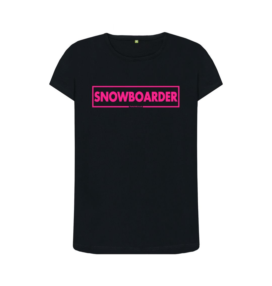 Black Women's Snowboarder Censor Bar Organic Tee - Pink Outline