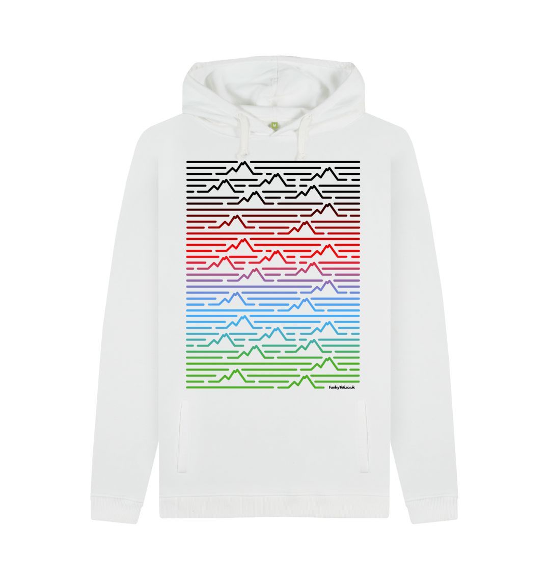 White Men's Mountain Range Organic Pullover Hoodie - Piste Colours