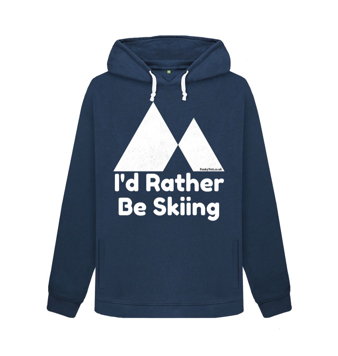 Navy Blue Funky Yeti Women's Pullover Hoodie - I'd Rather Be Skiing