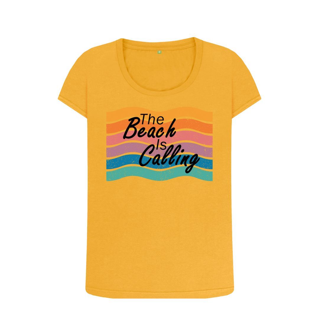 Mustard Women's The Beach Is Calling Organic Scoop Neck Tee